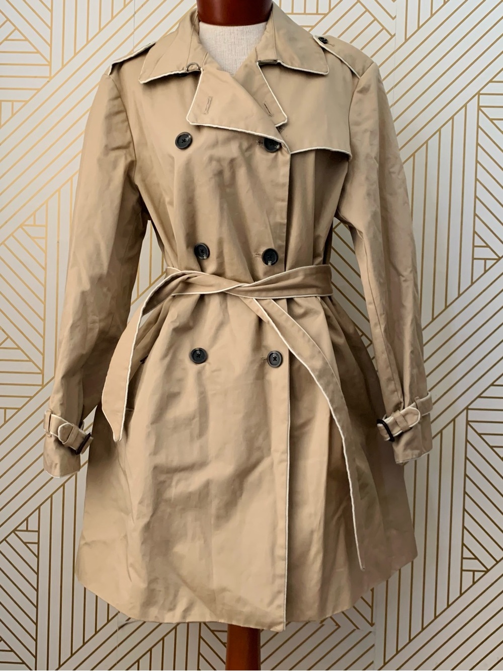 GAP Cotton Double Breasted Trench Coat Piping vintage VTG Y2K retro classic XL